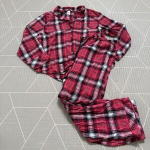 Victoria's Secret Lightweight Flannel Pajama Set L‎ Red Sparkle Plaid